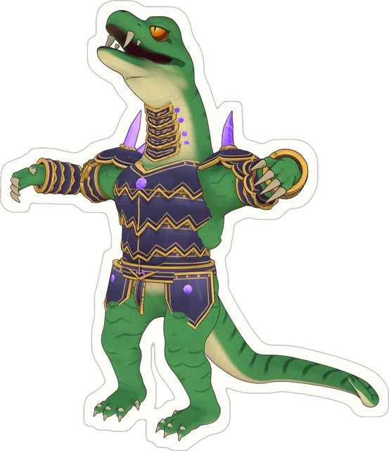 Kasu Clangs, a tall green snake in spiked relic armour