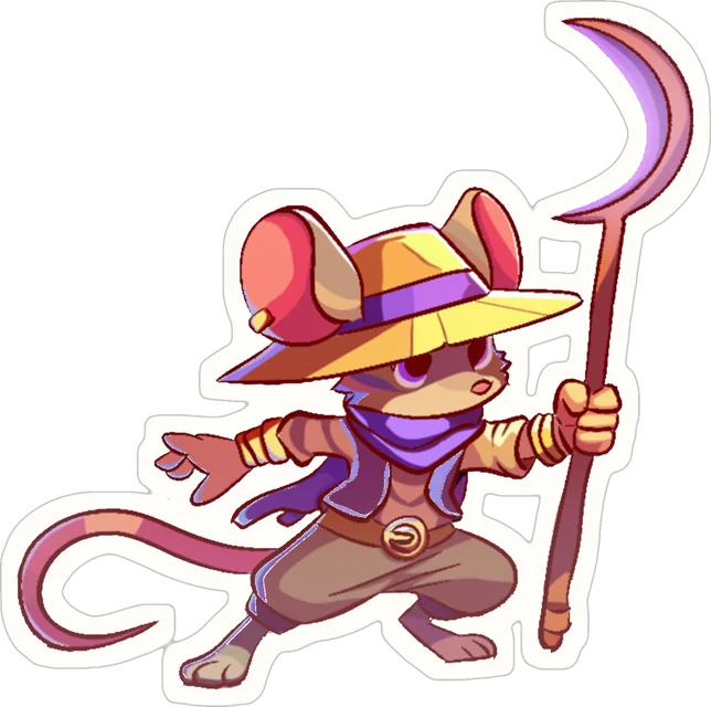 Vesper Vaughn, a jerboa in a wide yellow hat holding a crescent staff